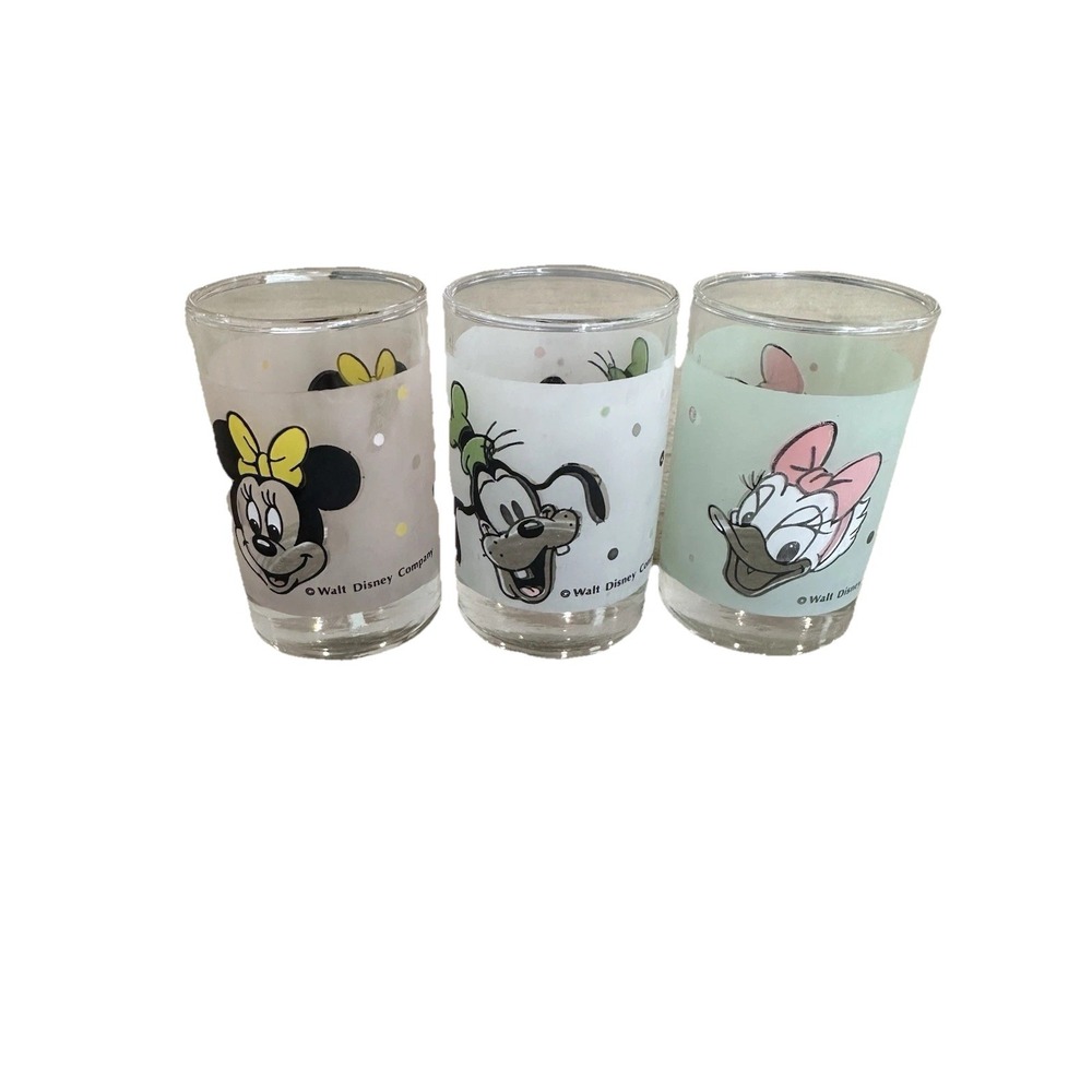 Vintage 60s Walt Disney Company Frosted Tumbler Set of Three Small 3.5" Tall HTF